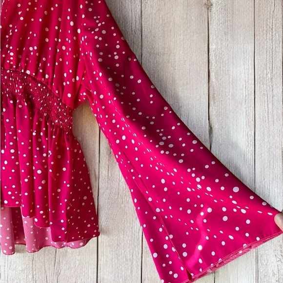 SHEIN hot pink polka dot blouse NWOT -1X (F12) - Picture 4 of 5